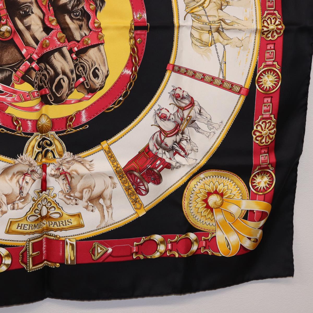 HERMES Carre 90 Scarf "CHEVAUX DE TRAIT" Silk Black Auth 195641M - Jerrillo image 10