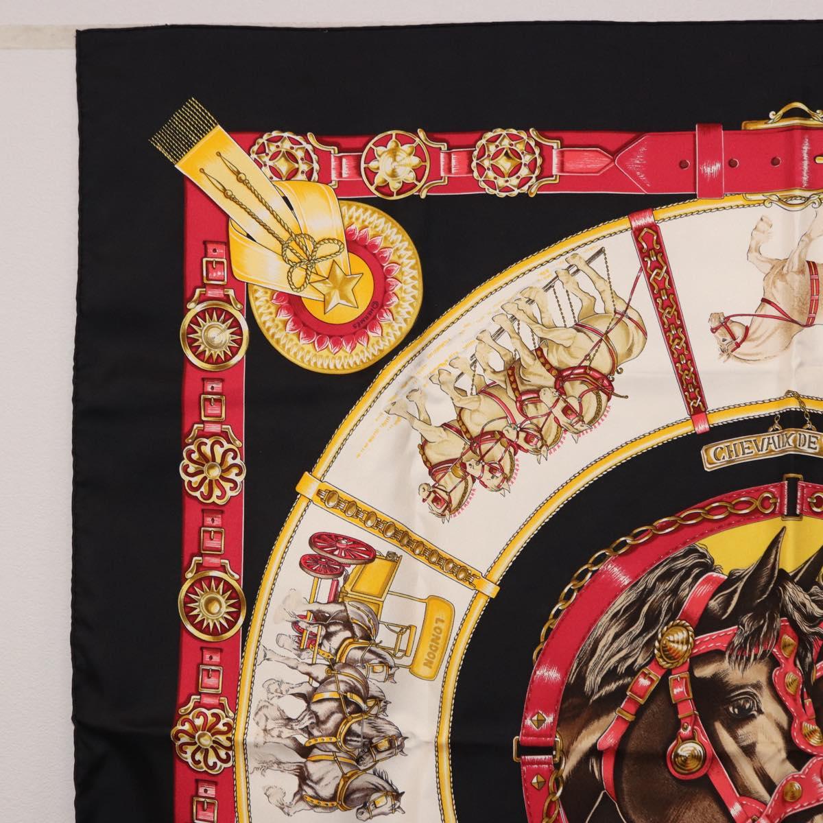 HERMES Carre 90 Scarf "CHEVAUX DE TRAIT" Silk Black Auth 195641M - Jerrillo image 2