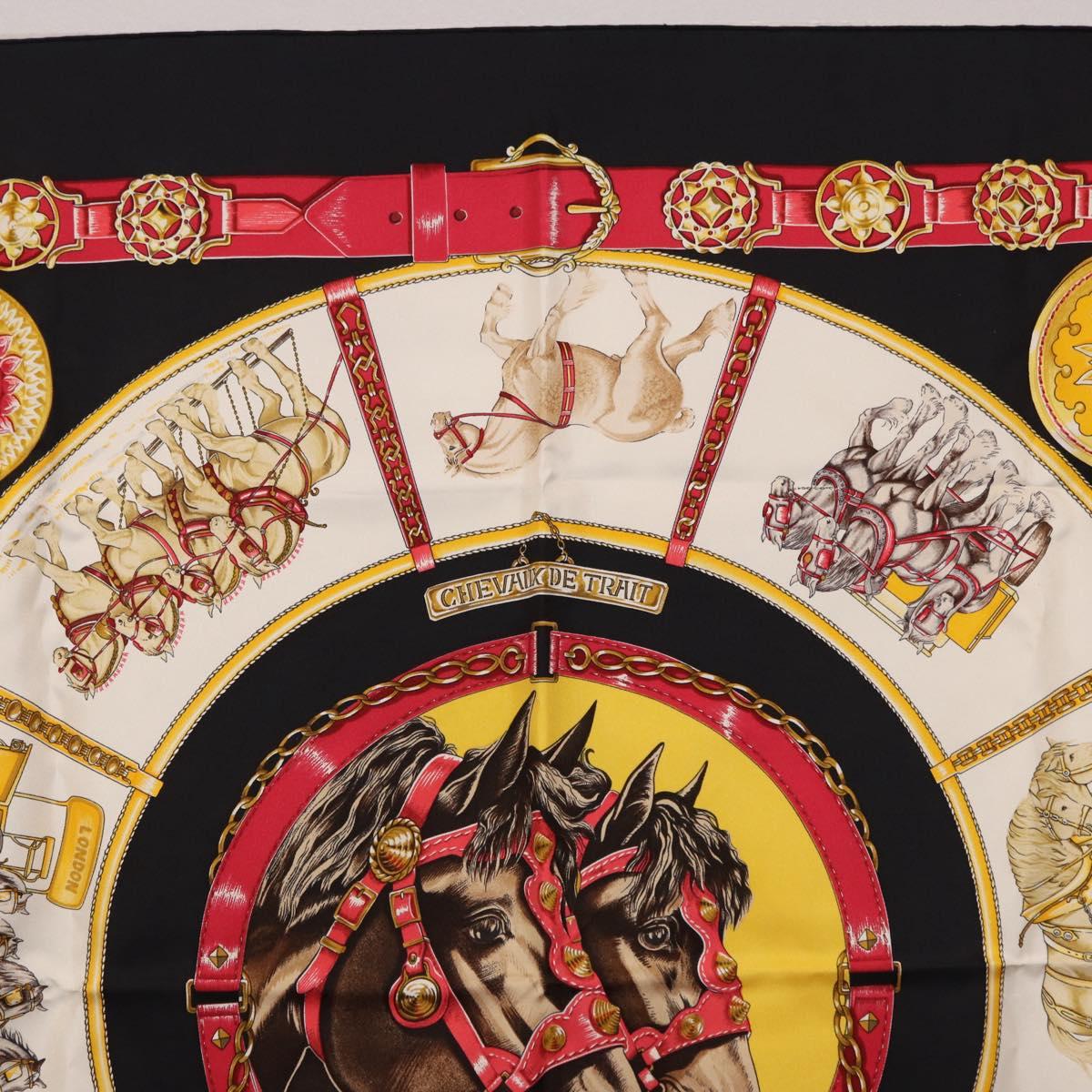 HERMES Carre 90 Scarf "CHEVAUX DE TRAIT" Silk Black Auth 195641M - Jerrillo image 3