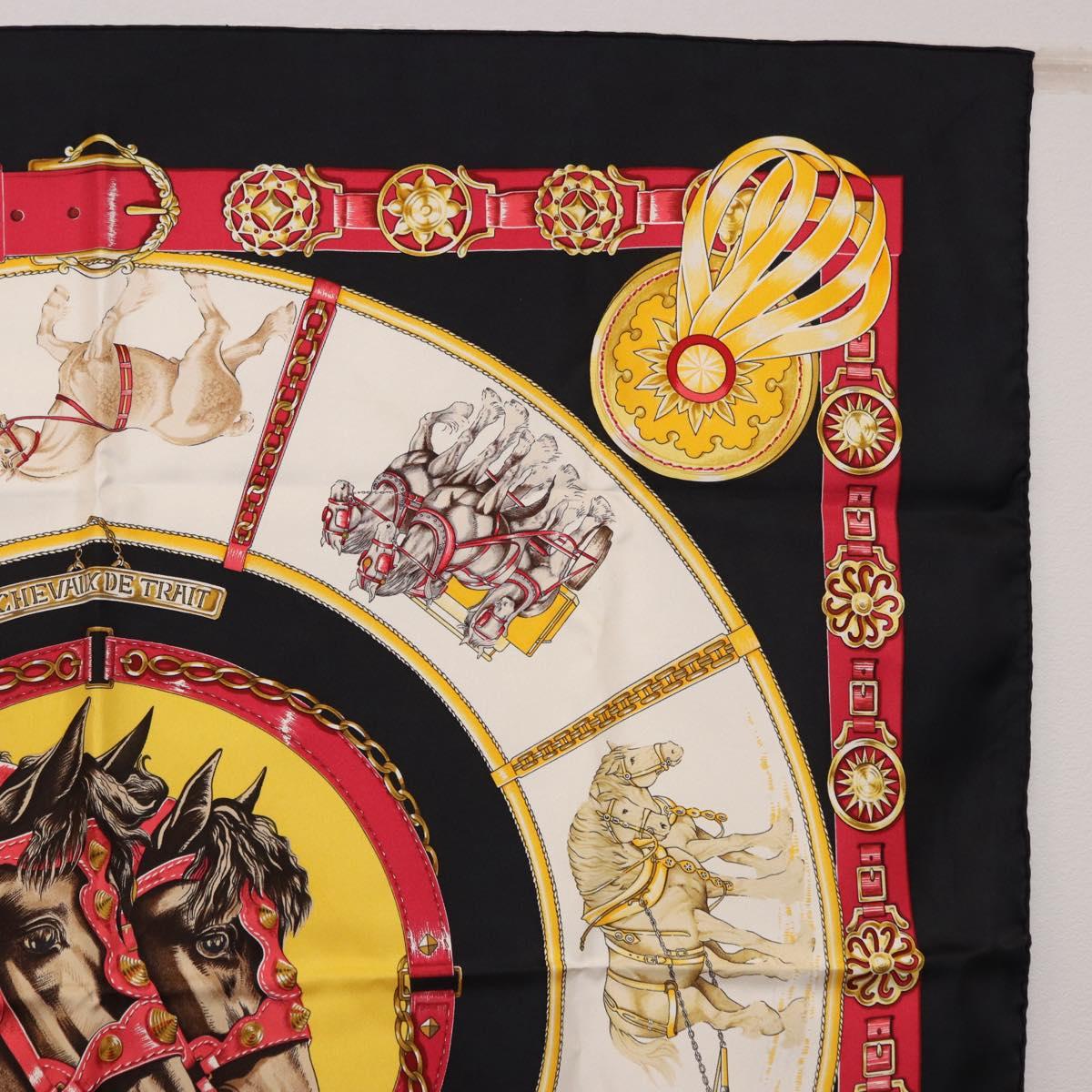 HERMES Carre 90 Scarf "CHEVAUX DE TRAIT" Silk Black Auth 195641M - Jerrillo image 4