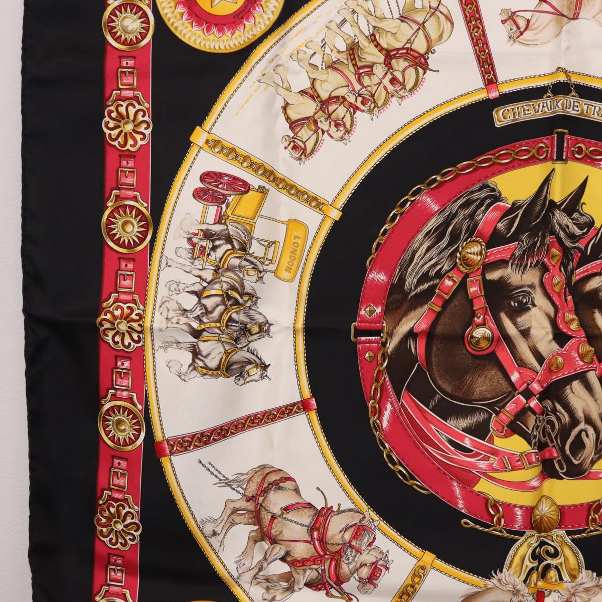 HERMES Carre 90 Scarf "CHEVAUX DE TRAIT" Silk Black Auth 195641M - Jerrillo image 5