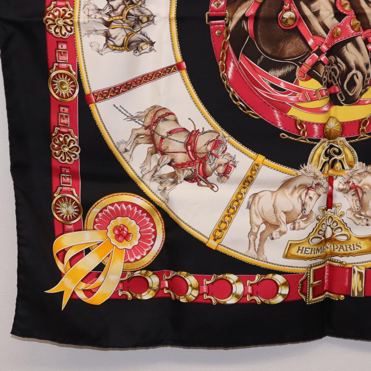 HERMES Carre 90 Scarf "CHEVAUX DE TRAIT" Silk Black Auth 195641M - Jerrillo image 8