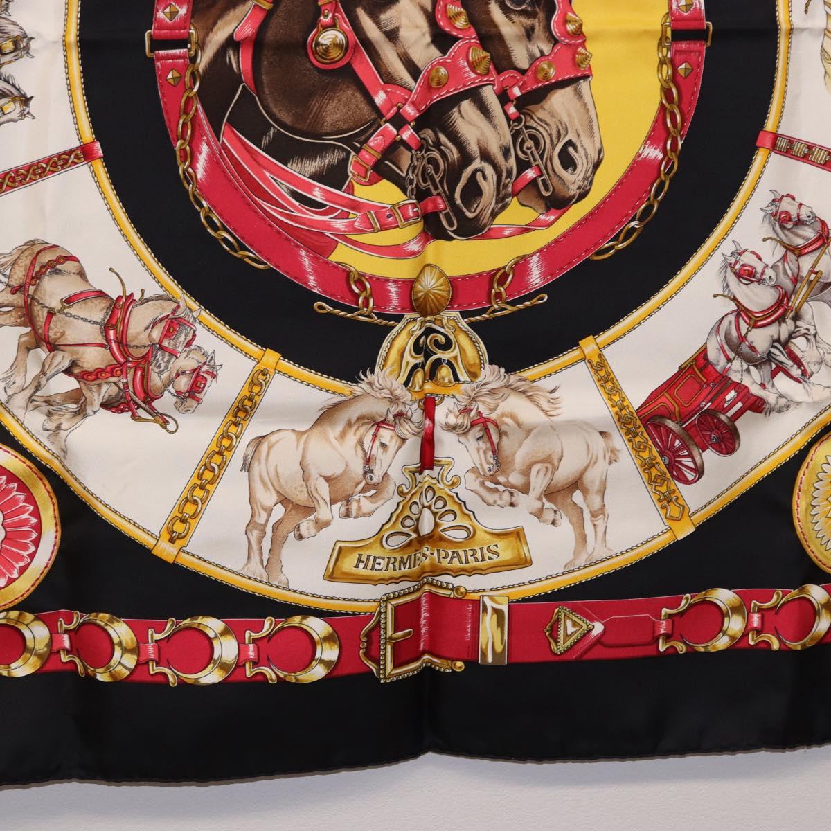 HERMES Carre 90 Scarf "CHEVAUX DE TRAIT" Silk Black Auth 195641M - Jerrillo image 9