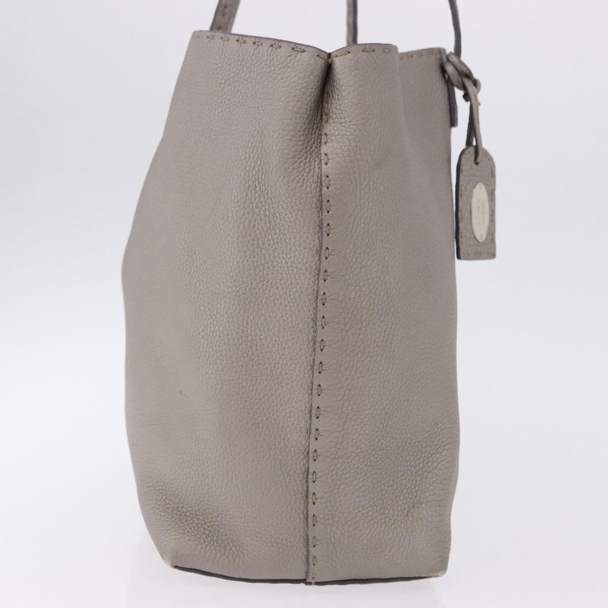 FENDI Celeria Hand Bag Leather Gray Silver Auth 195694A - Jerrillo image 4