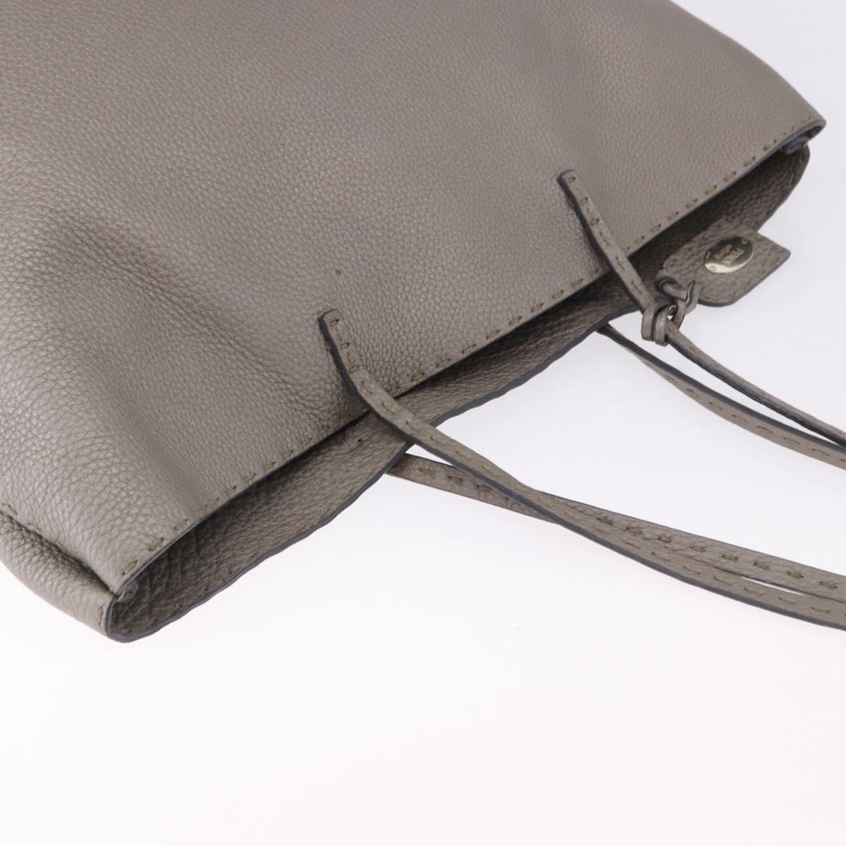 FENDI Celeria Hand Bag Leather Gray Silver Auth 195694A - Jerrillo image 6