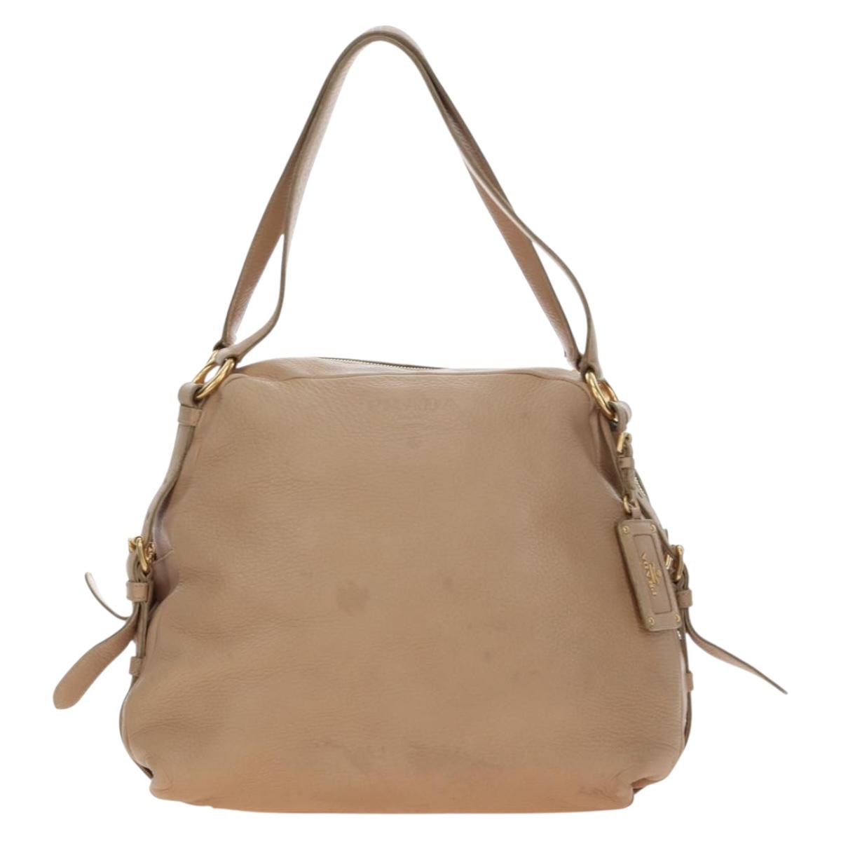 PRADA Tote Bag Leather Beige Gold Tone Auth 195767V - Jerrillo image 2