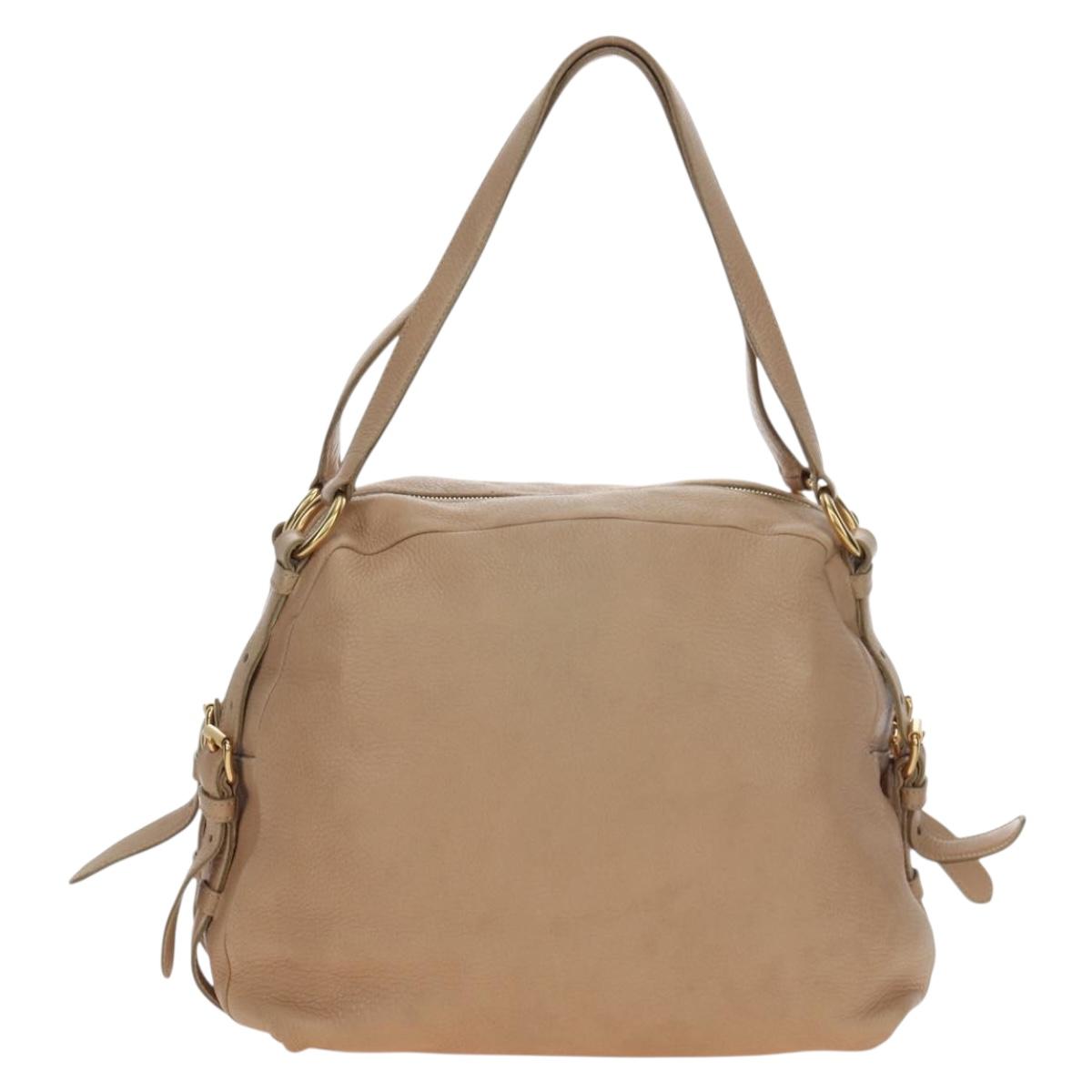PRADA Tote Bag Leather Beige Gold Tone Auth 195767V - Jerrillo image 5