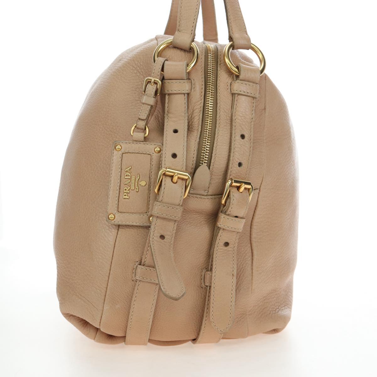 PRADA Tote Bag Leather Beige Gold Tone Auth 195767V - Jerrillo image 7