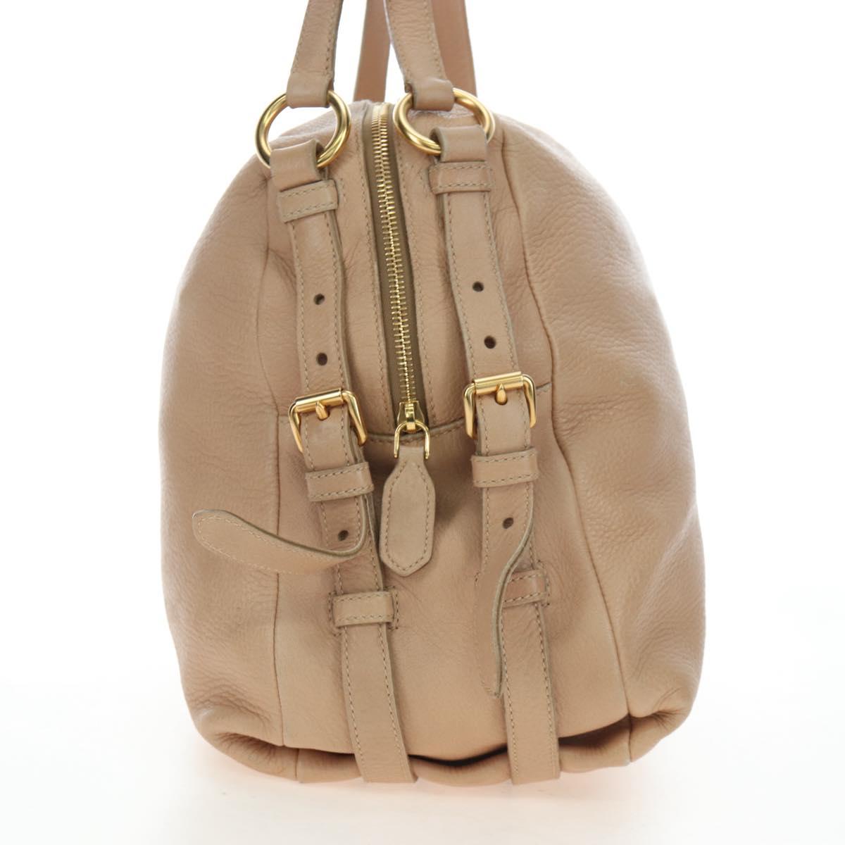 PRADA Tote Bag Leather Beige Gold Tone Auth 195767V - Jerrillo image 8