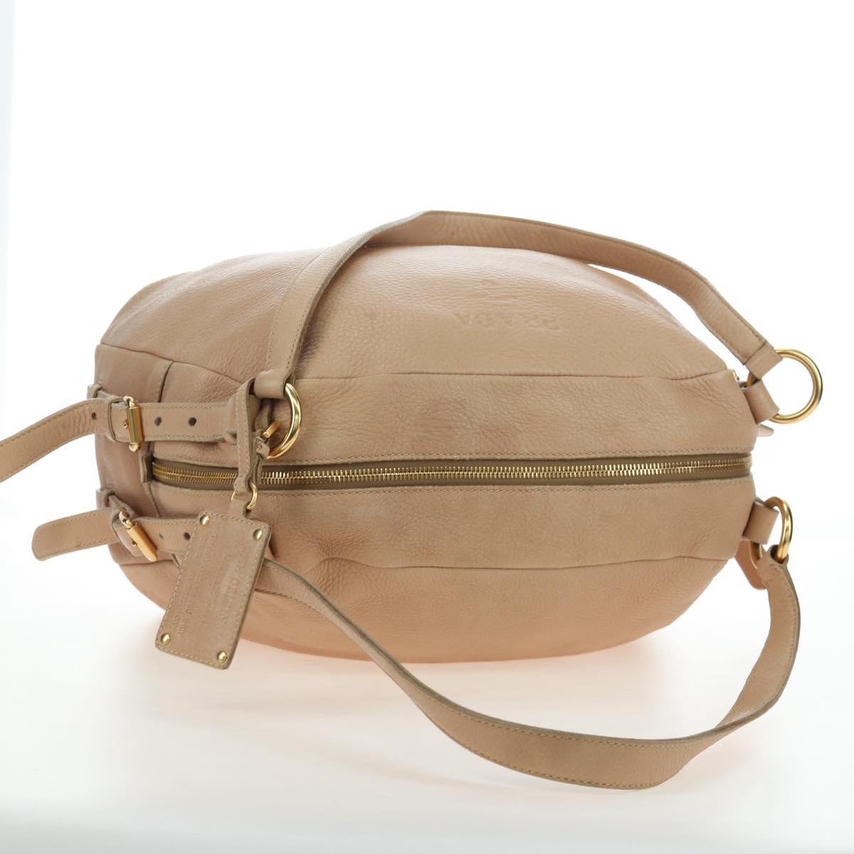 PRADA Tote Bag Leather Beige Gold Tone Auth 195767V - Jerrillo image 9