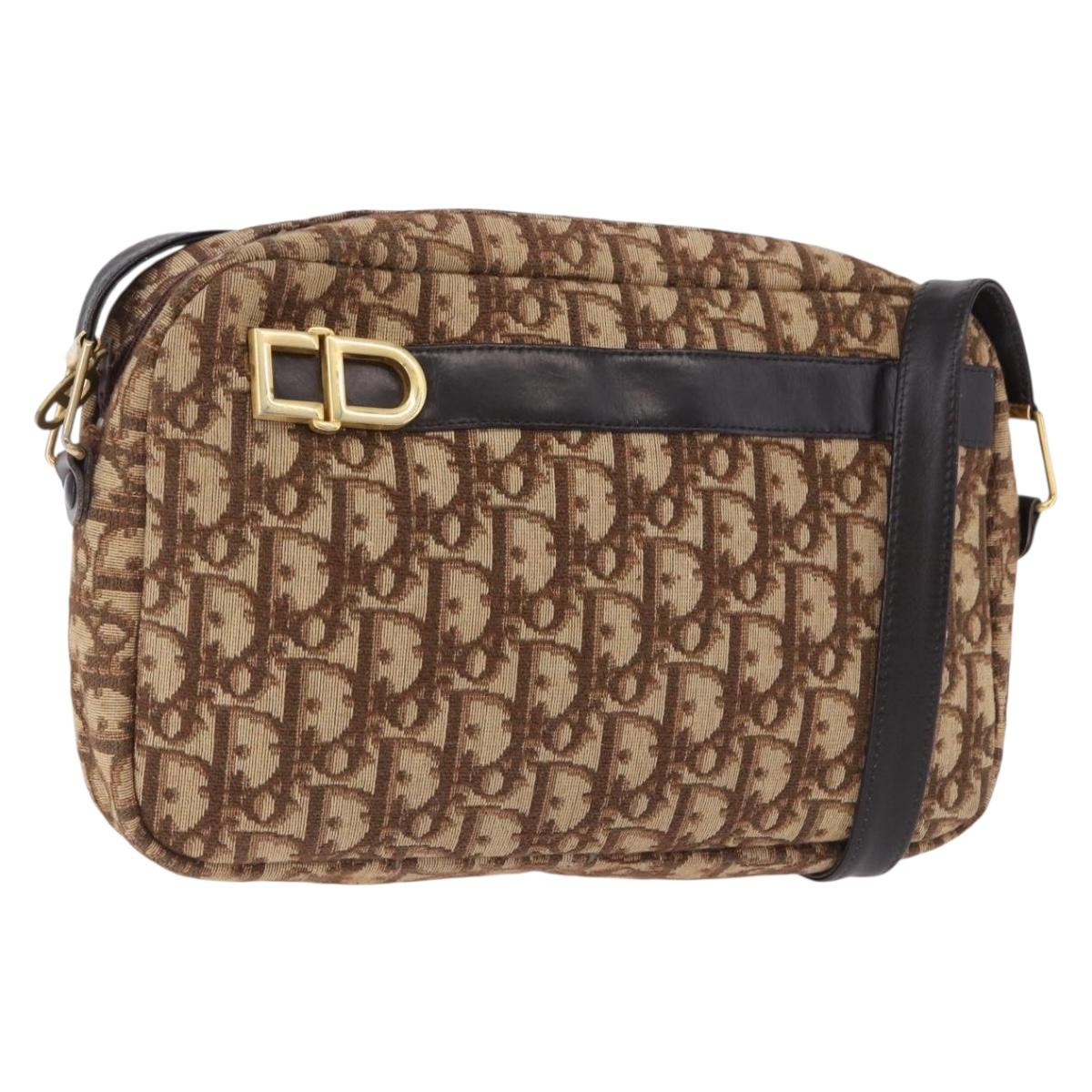 Christian Dior Trotter Canvas Shoulder Bag Brown Gold Tone Auth 195770A - Jerrillo