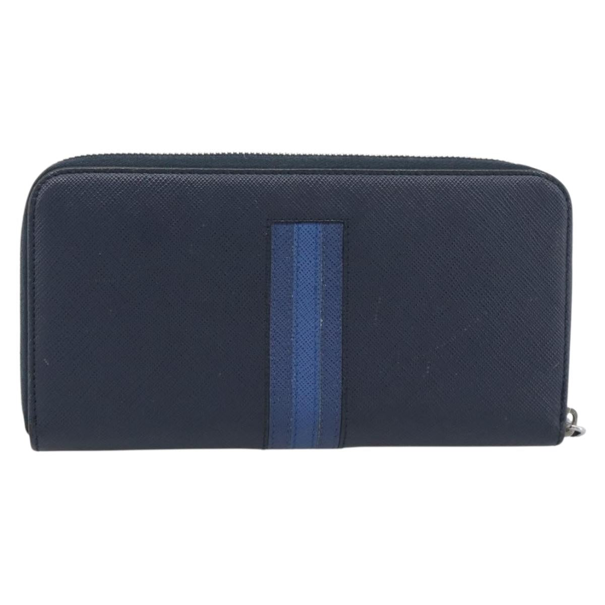 PRADA Long Wallet Safifano leather Navy Silver Auth 196073A - Jerrillo image 2
