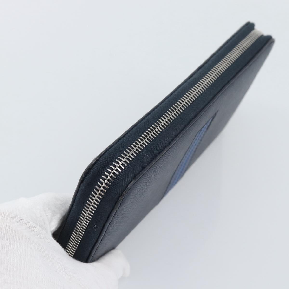 PRADA Long Wallet Safifano leather Navy Silver Auth 196073A - Jerrillo image 5