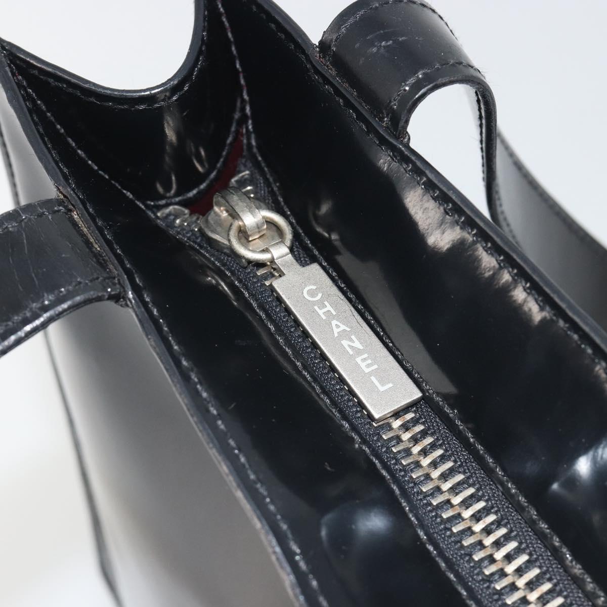 CHANEL Tote Bag Patent Black Silver CC Auth 196085 - Jerrillo image 9
