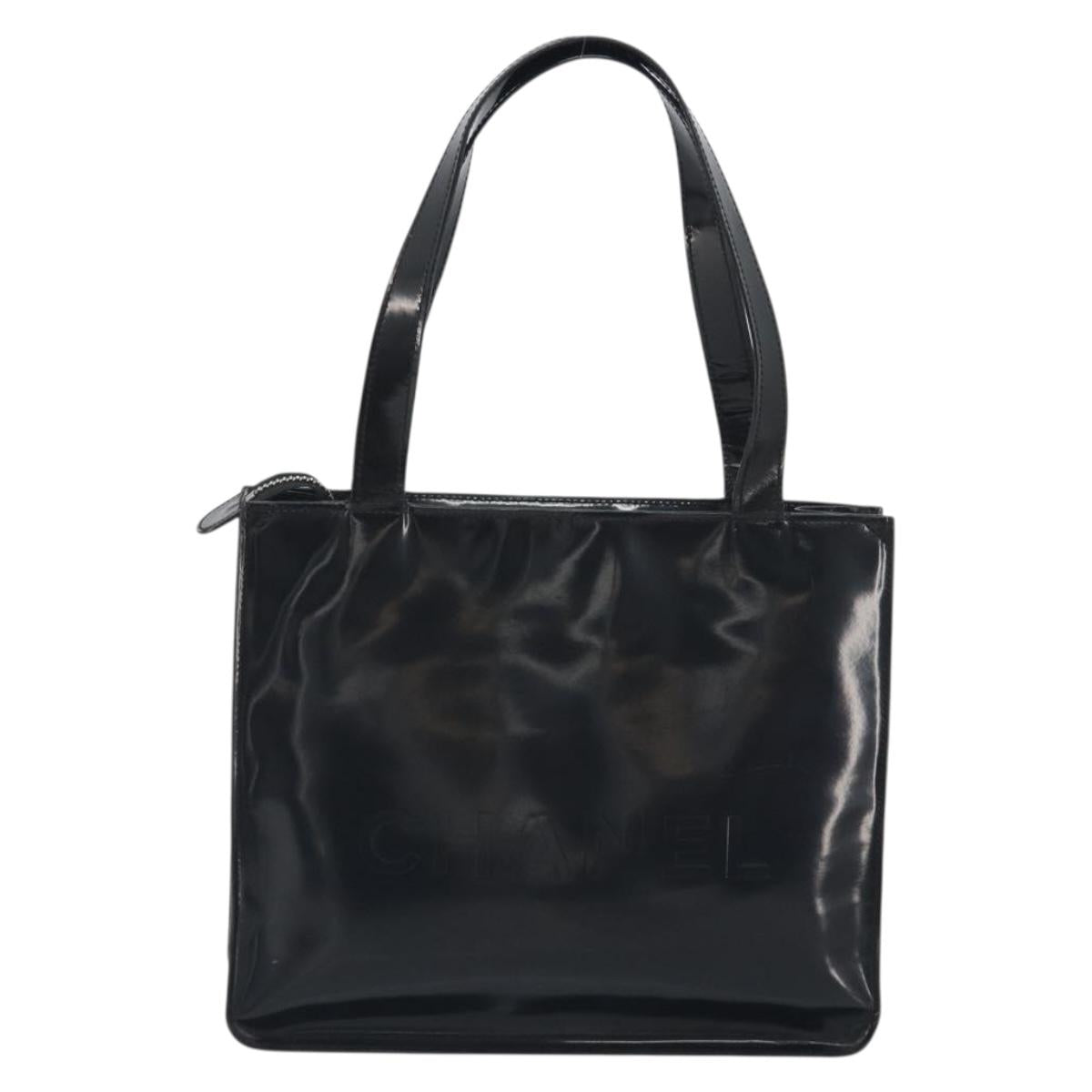 CHANEL Tote Bag Patent Black Silver CC Auth 196085 - Jerrillo image 2