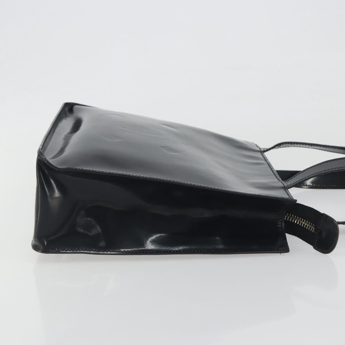 CHANEL Tote Bag Patent Black Silver CC Auth 196085 - Jerrillo image 3