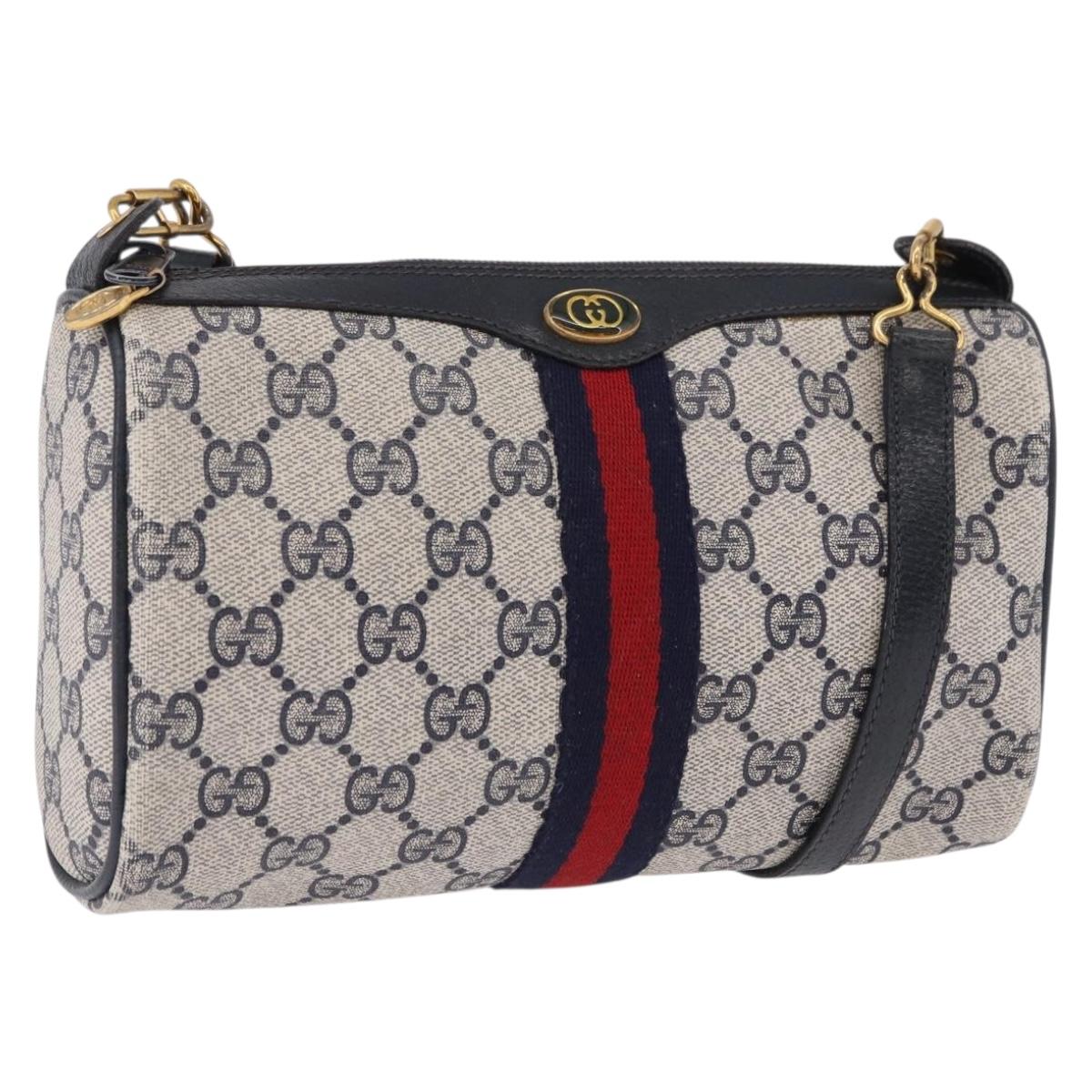 GUCCI GG Supreme Sherry Line Shoulder Bag PVC Navy Gold 89 02 018 Auth 196238 - Jerrillo
