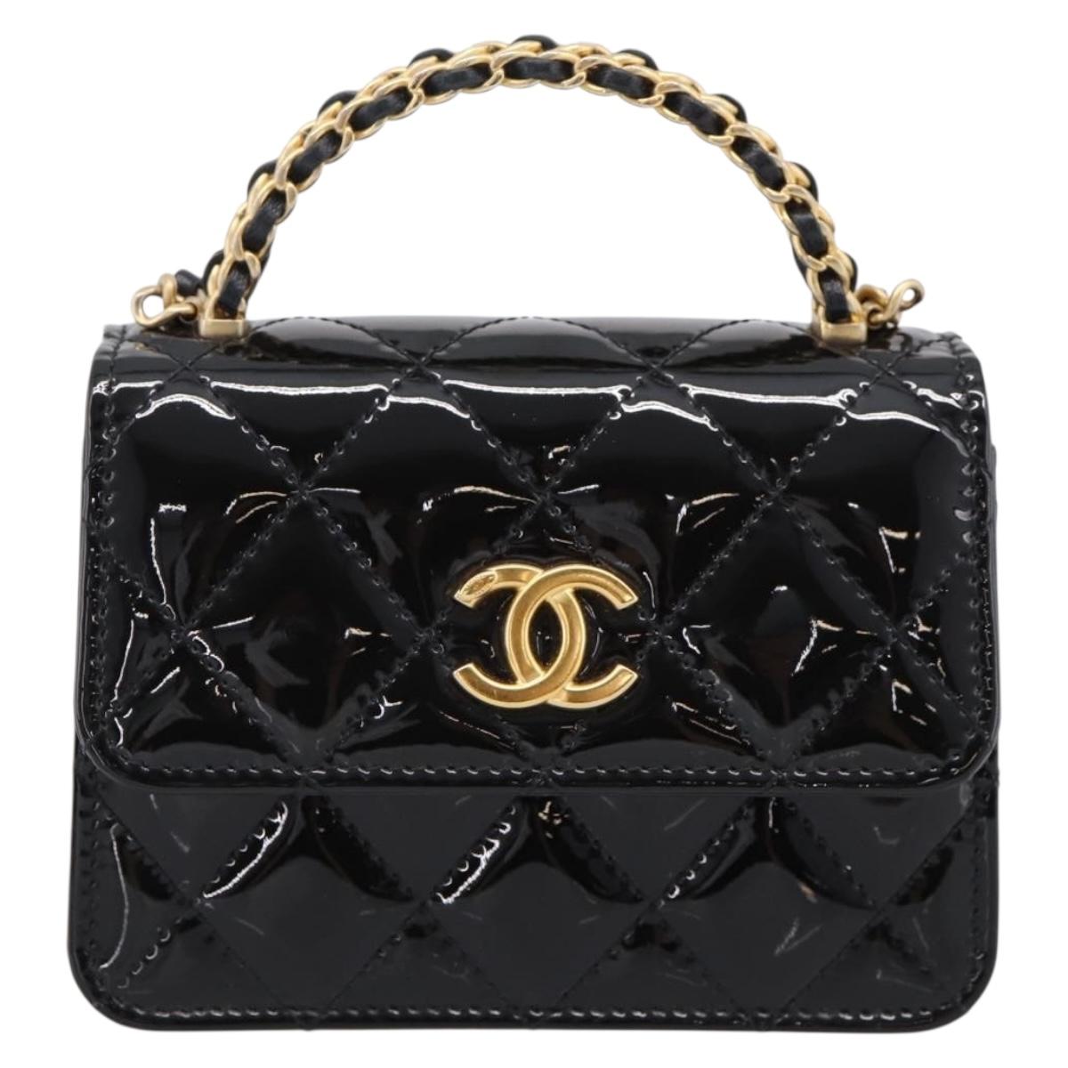 CHANEL Matelasse Hand Bag Patent Leather 2way Black Gold CC Auth 196372SAM - Jerrillo image 2