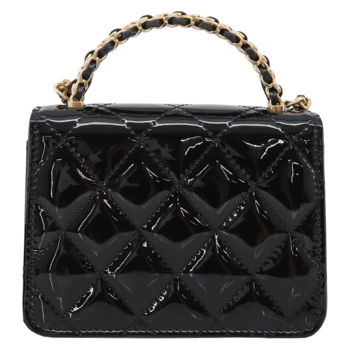 CHANEL Matelasse Hand Bag Patent Leather 2way Black Gold CC Auth 196372SAM - Jerrillo image 3