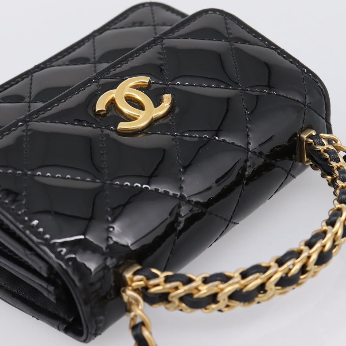 CHANEL Matelasse Hand Bag Patent Leather 2way Black Gold CC Auth 196372SAM - Jerrillo image 6