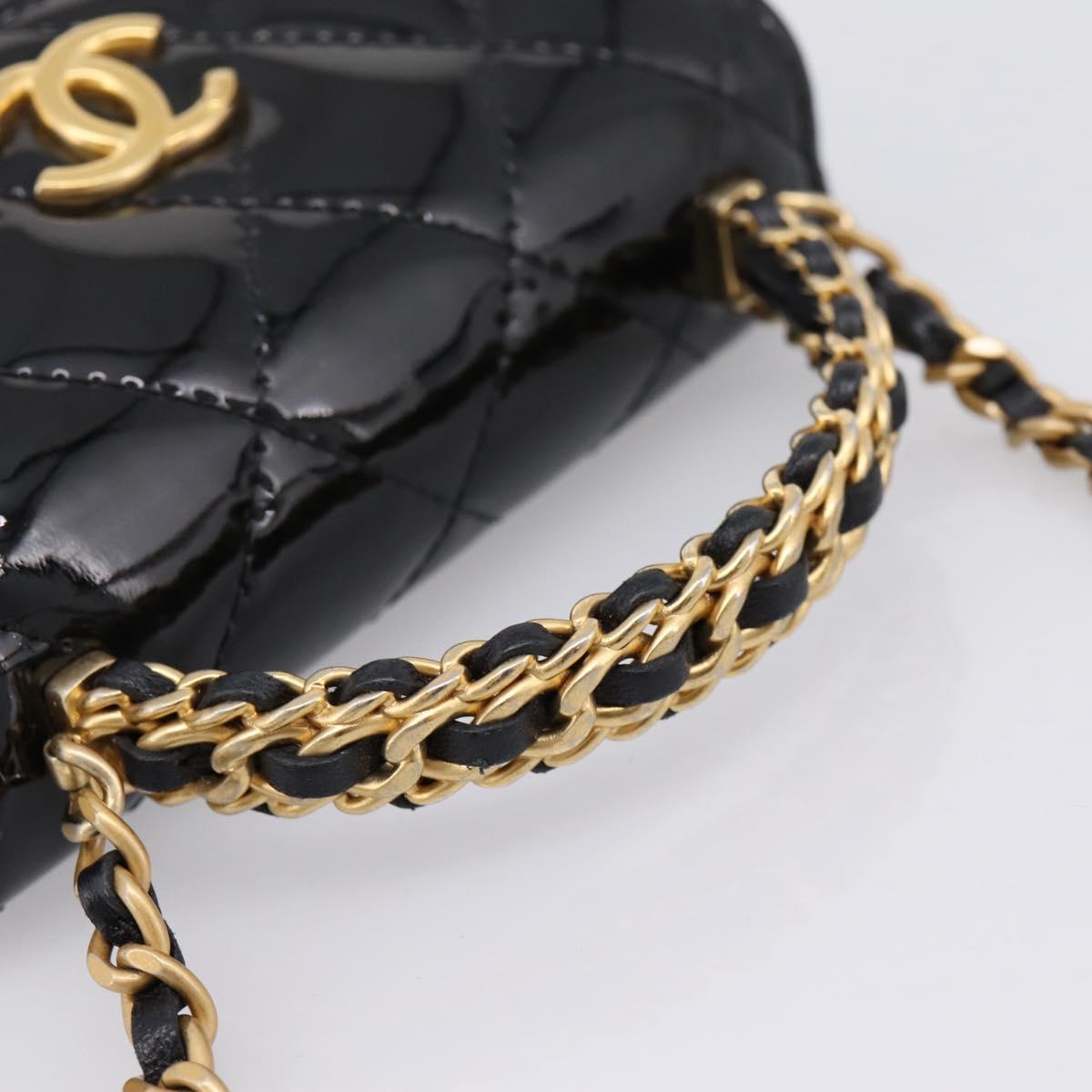 CHANEL Matelasse Hand Bag Patent Leather 2way Black Gold CC Auth 196372SAM - Jerrillo image 7