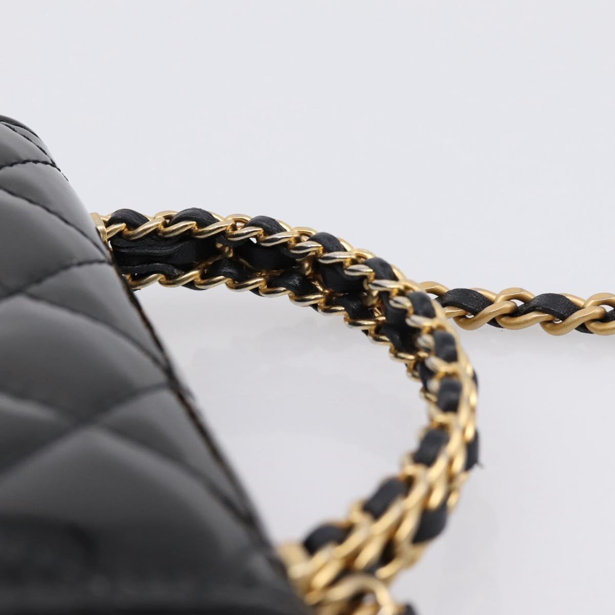 CHANEL Matelasse Hand Bag Patent Leather 2way Black Gold CC Auth 196372SAM - Jerrillo image 8