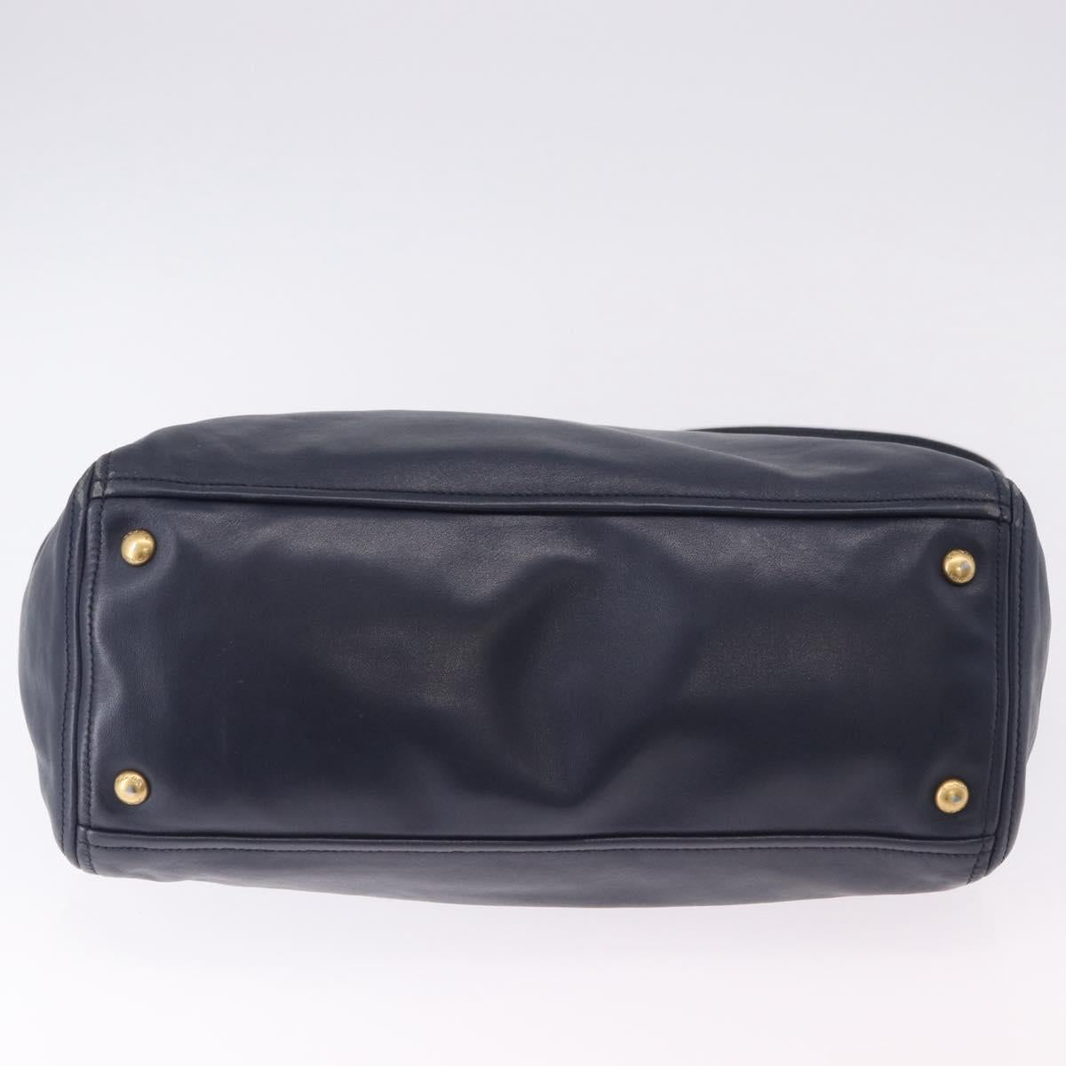 PRADA Hand Bag Leather 2way Navy Gold Auth 196781V - Jerrillo image 5