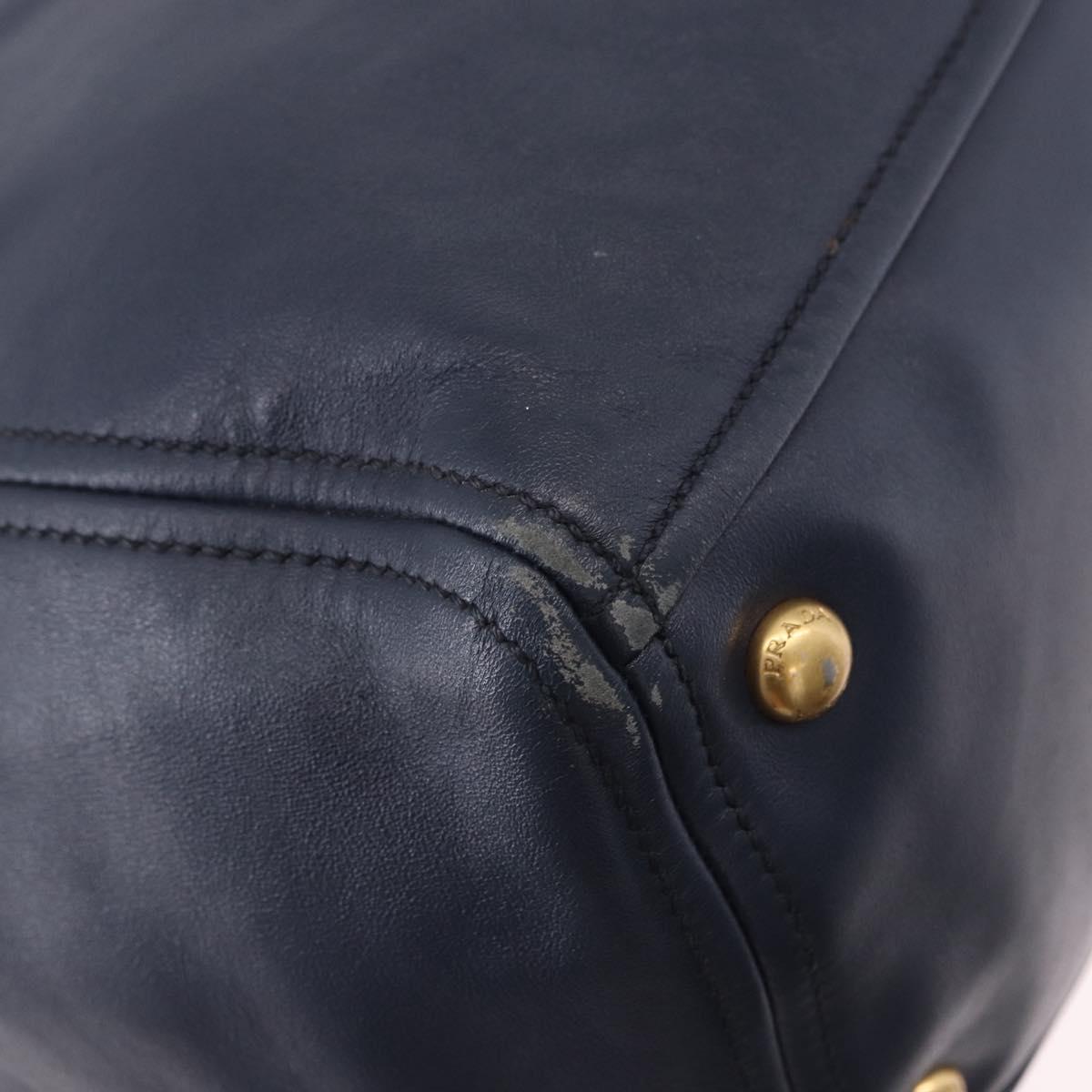 PRADA Hand Bag Leather 2way Navy Gold Auth 196781V - Jerrillo image 9