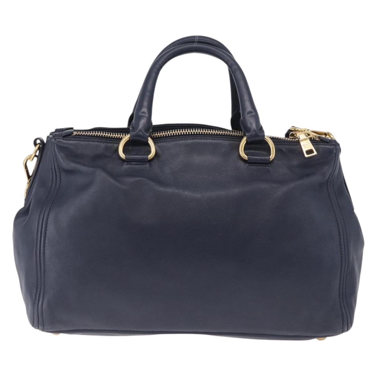 PRADA Hand Bag Leather 2way Navy Gold Auth 196781V - Jerrillo image 2