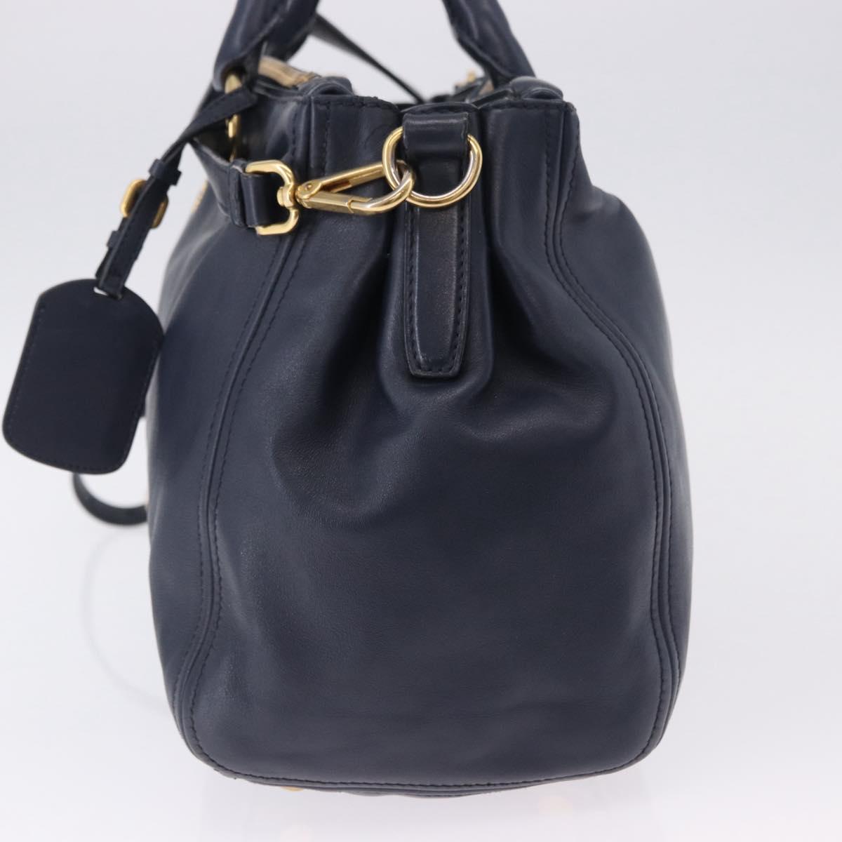 PRADA Hand Bag Leather 2way Navy Gold Auth 196781V - Jerrillo image 3