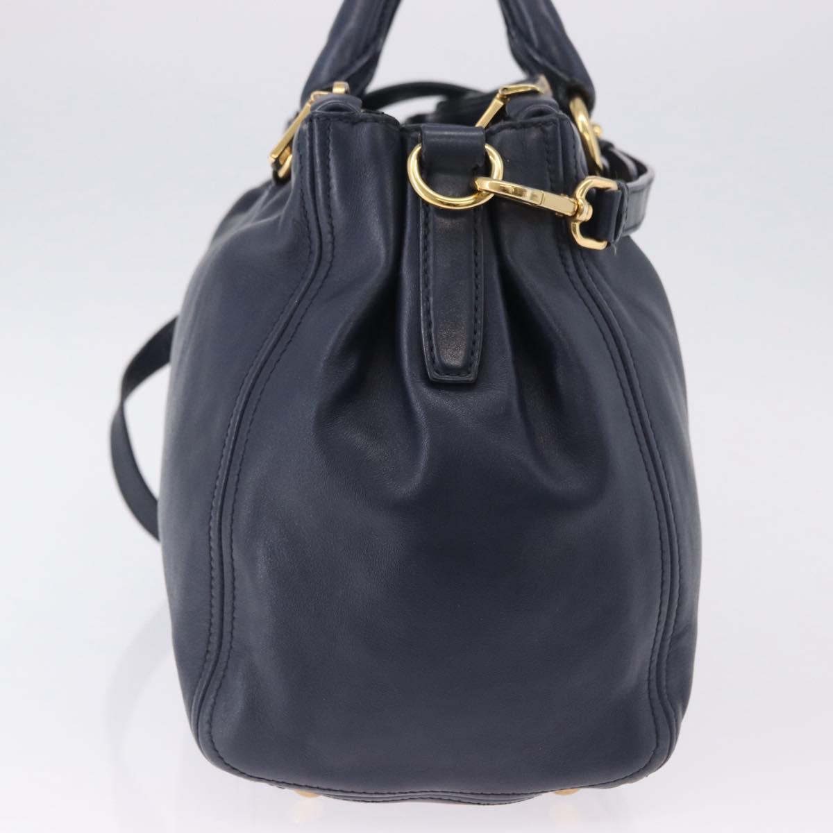 PRADA Hand Bag Leather 2way Navy Gold Auth 196781V - Jerrillo image 4