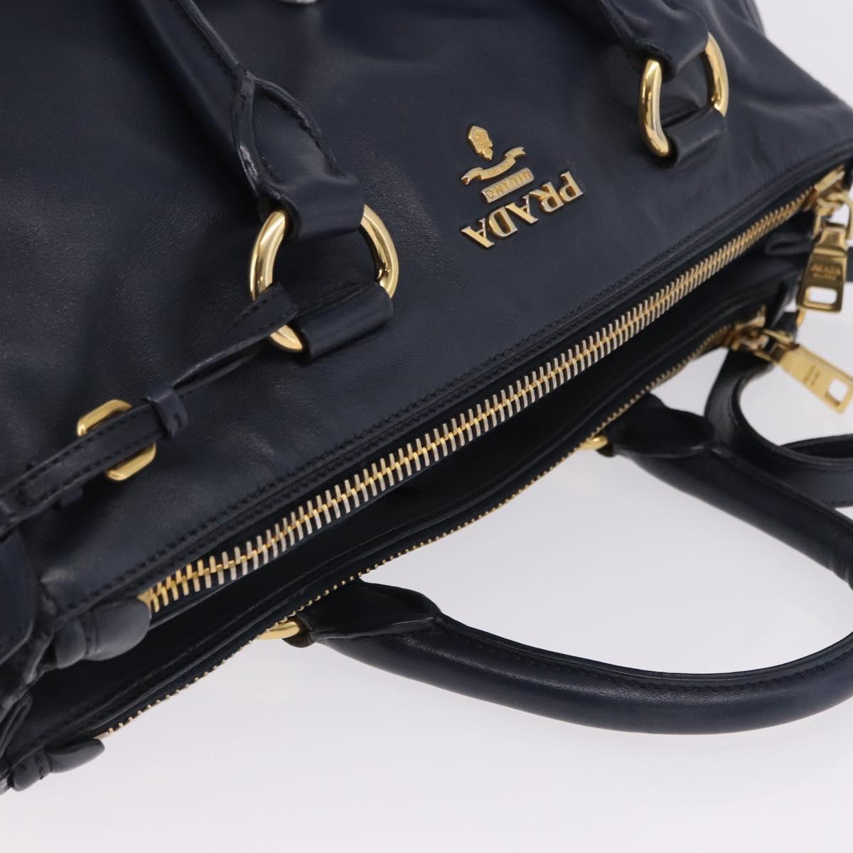 PRADA Hand Bag Leather 2way Navy Gold Auth 196781V - Jerrillo image 6