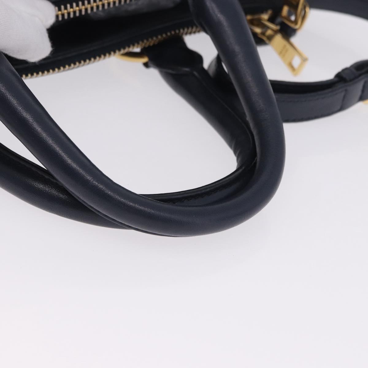 PRADA Hand Bag Leather 2way Navy Gold Auth 196781V - Jerrillo image 7