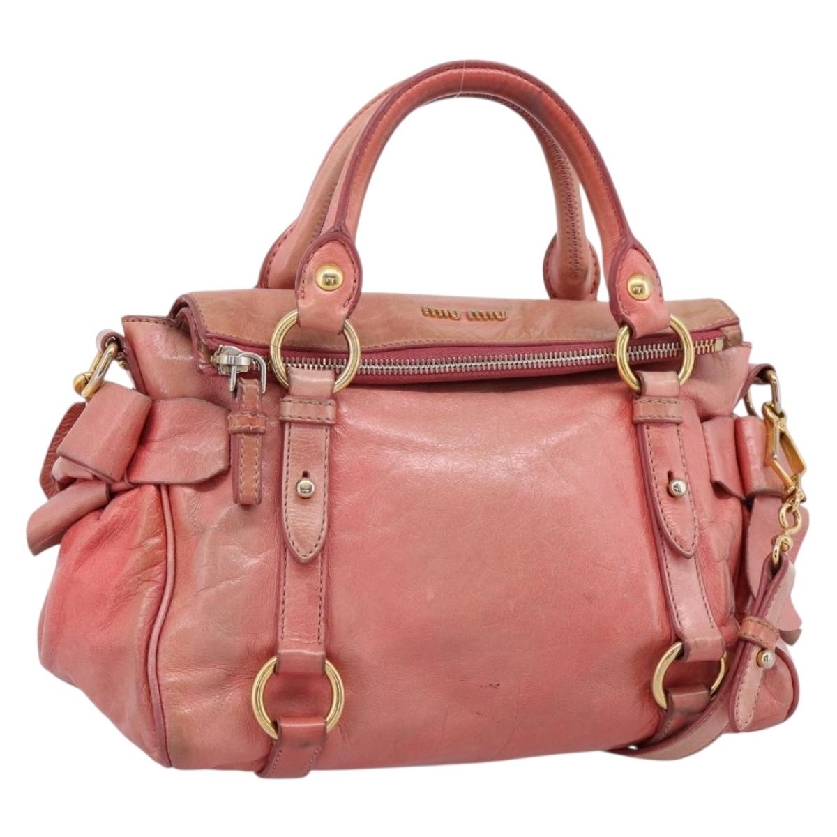 Miu Miu Hand Bag Leather 2way Pink Gold Auth 196837V - Jerrillo