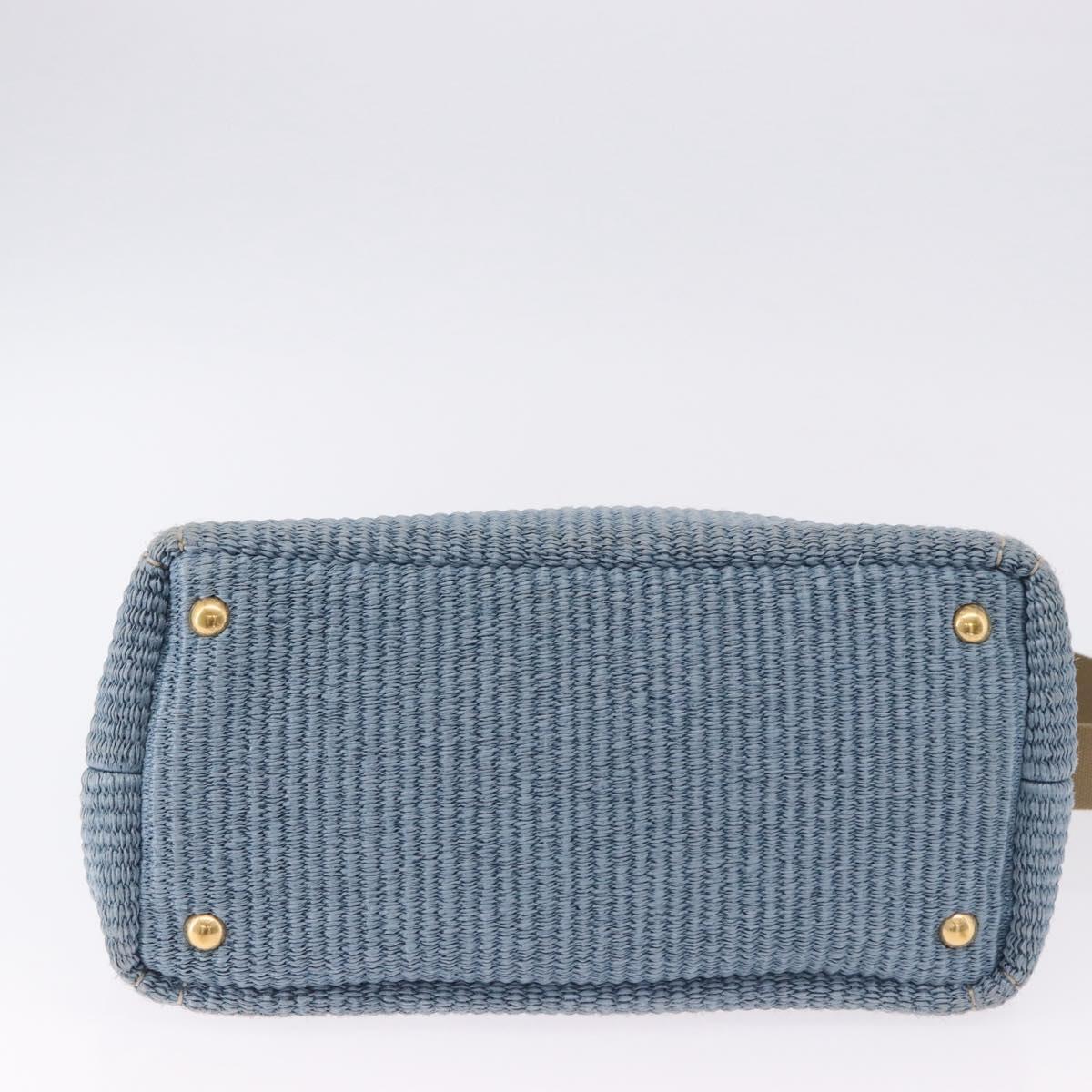 PRADA Hand Bag Straw 2way Light Blue Gold Auth 197472A - Jerrillo image 5