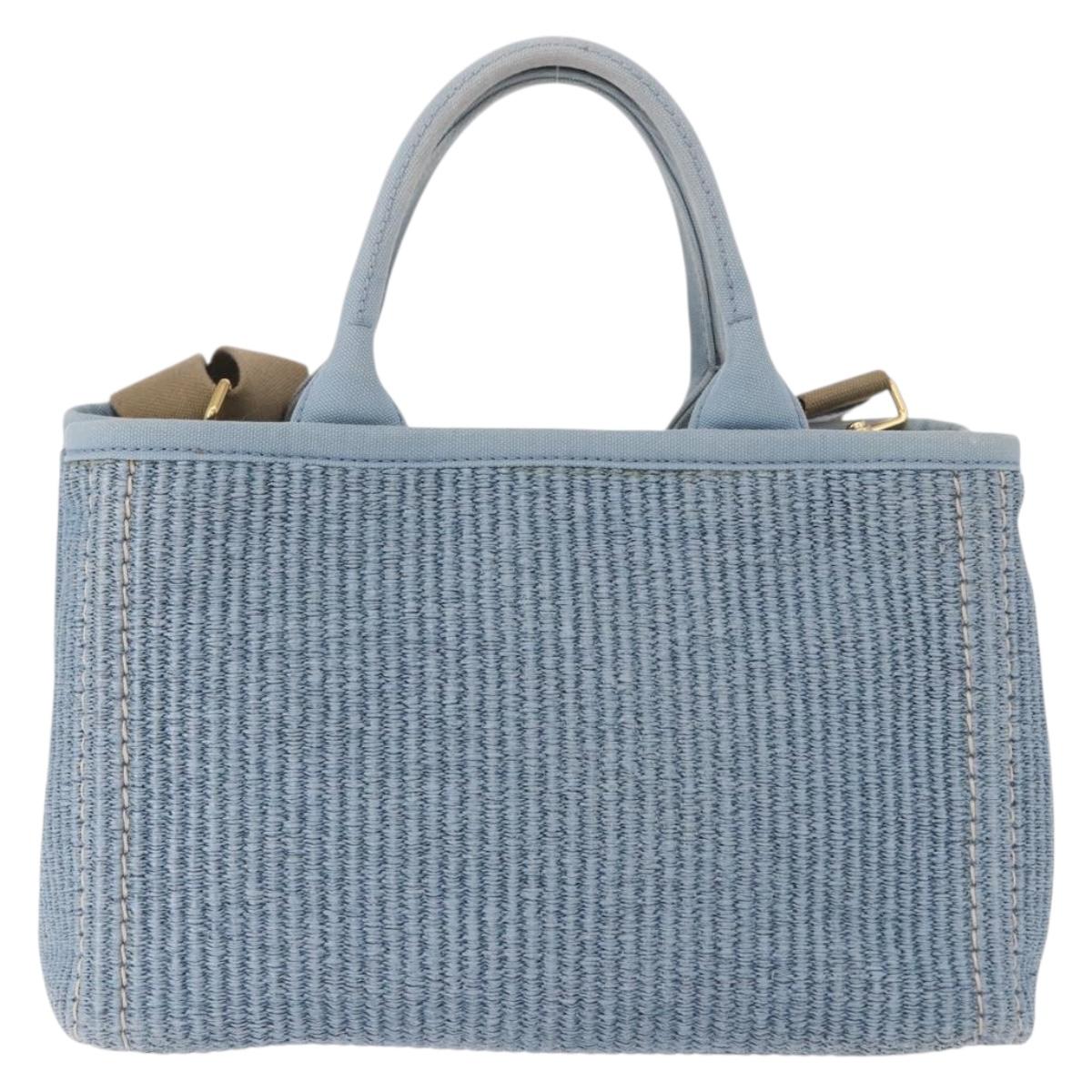 PRADA Hand Bag Straw 2way Light Blue Gold Auth 197472A - Jerrillo image 2