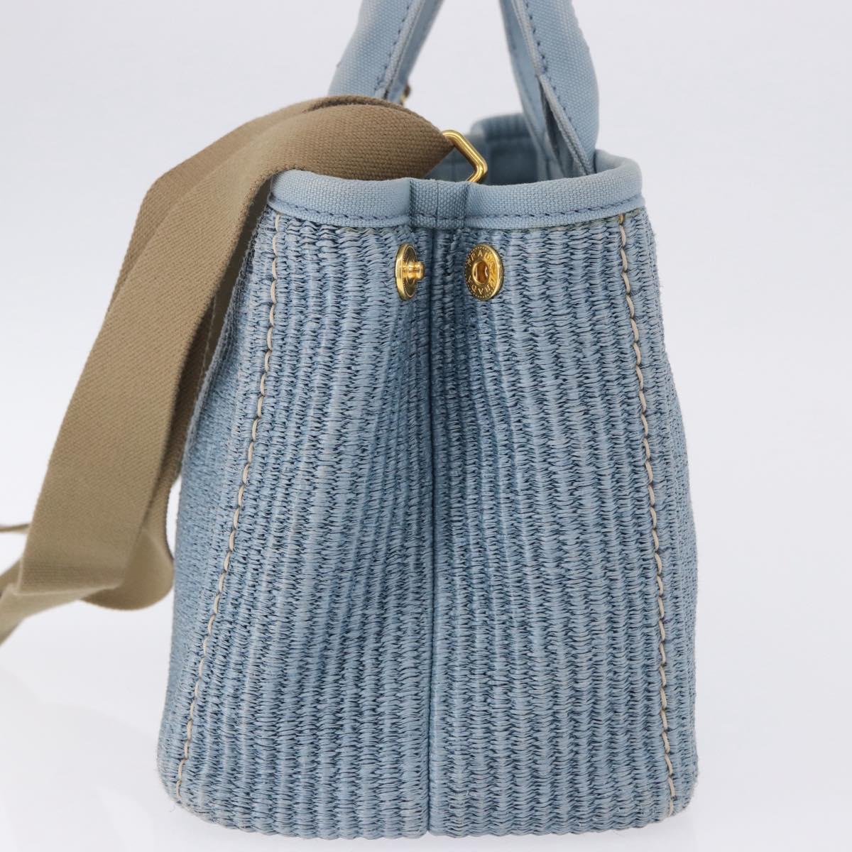 PRADA Hand Bag Straw 2way Light Blue Gold Auth 197472A - Jerrillo image 3