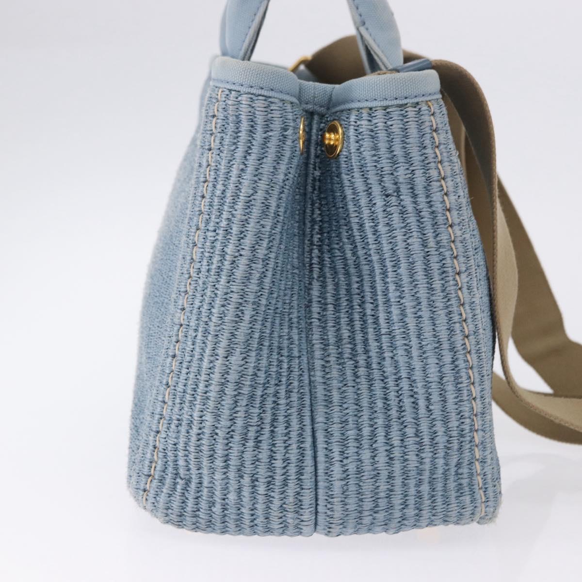 PRADA Hand Bag Straw 2way Light Blue Gold Auth 197472A - Jerrillo image 4