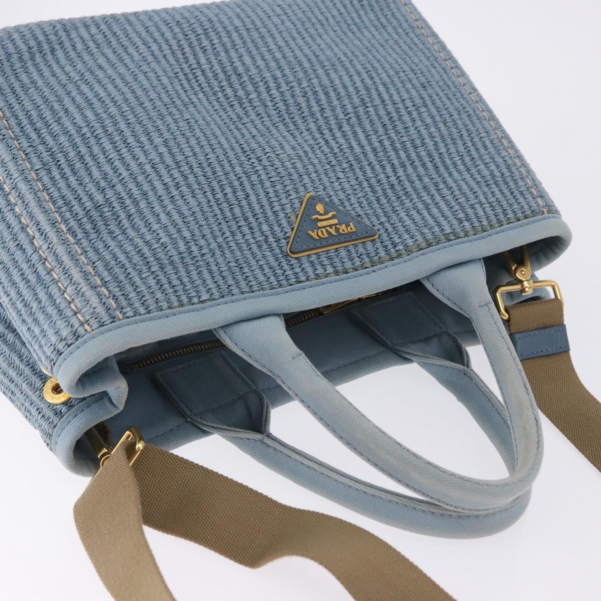 PRADA Hand Bag Straw 2way Light Blue Gold Auth 197472A - Jerrillo image 6