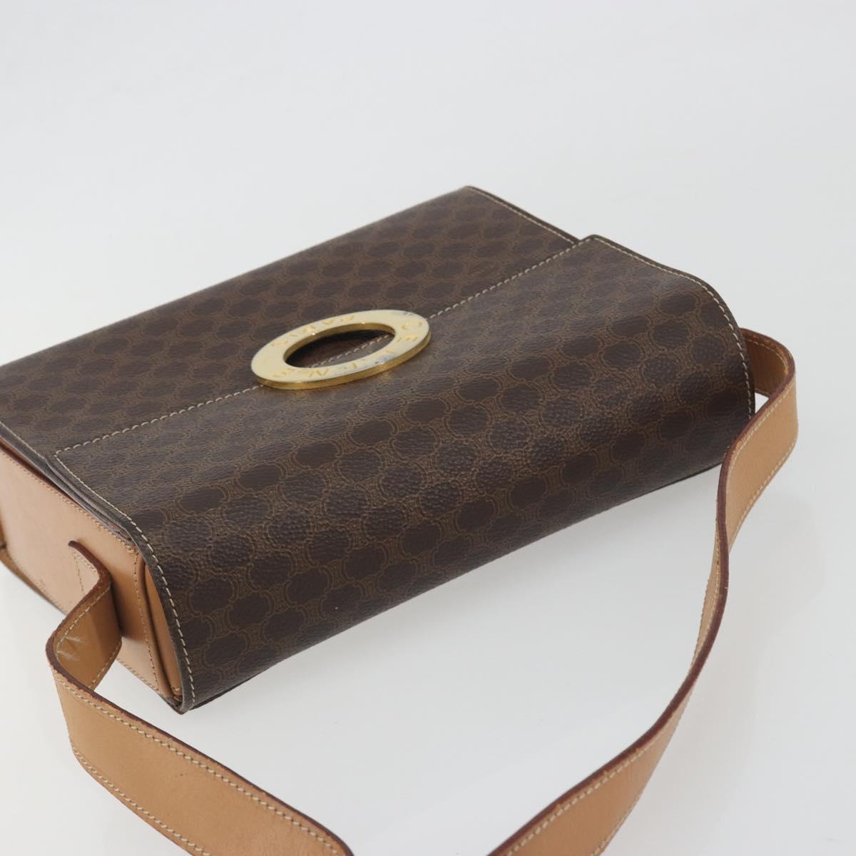 CELINE Macadam Canvas Circle Shoulder Bag PVC Leather Brown Gold Auth 197510A - Jerrillo image 6