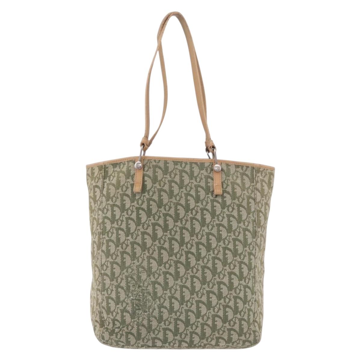 Christian Dior Trotter Canvas Tote Bag Green Silver Auth 198332 - Jerrillo image 3