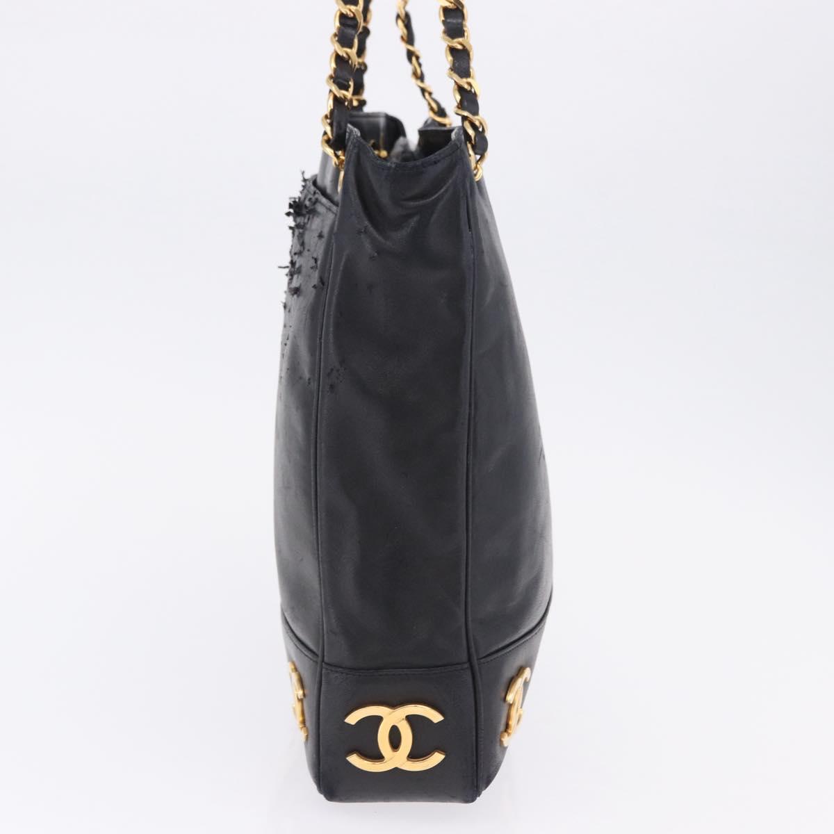 CHANEL Triple Coco Chain Shoulder Tote Bag Leather Black Gold CC Auth 198357 - Jerrillo image 4