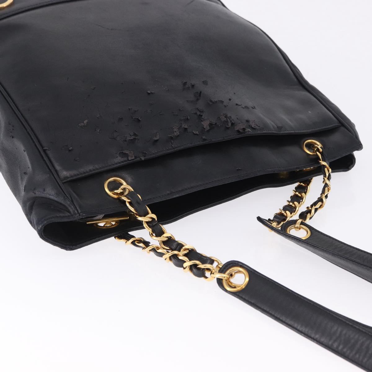CHANEL Triple Coco Chain Shoulder Tote Bag Leather Black Gold CC Auth 198357 - Jerrillo image 6