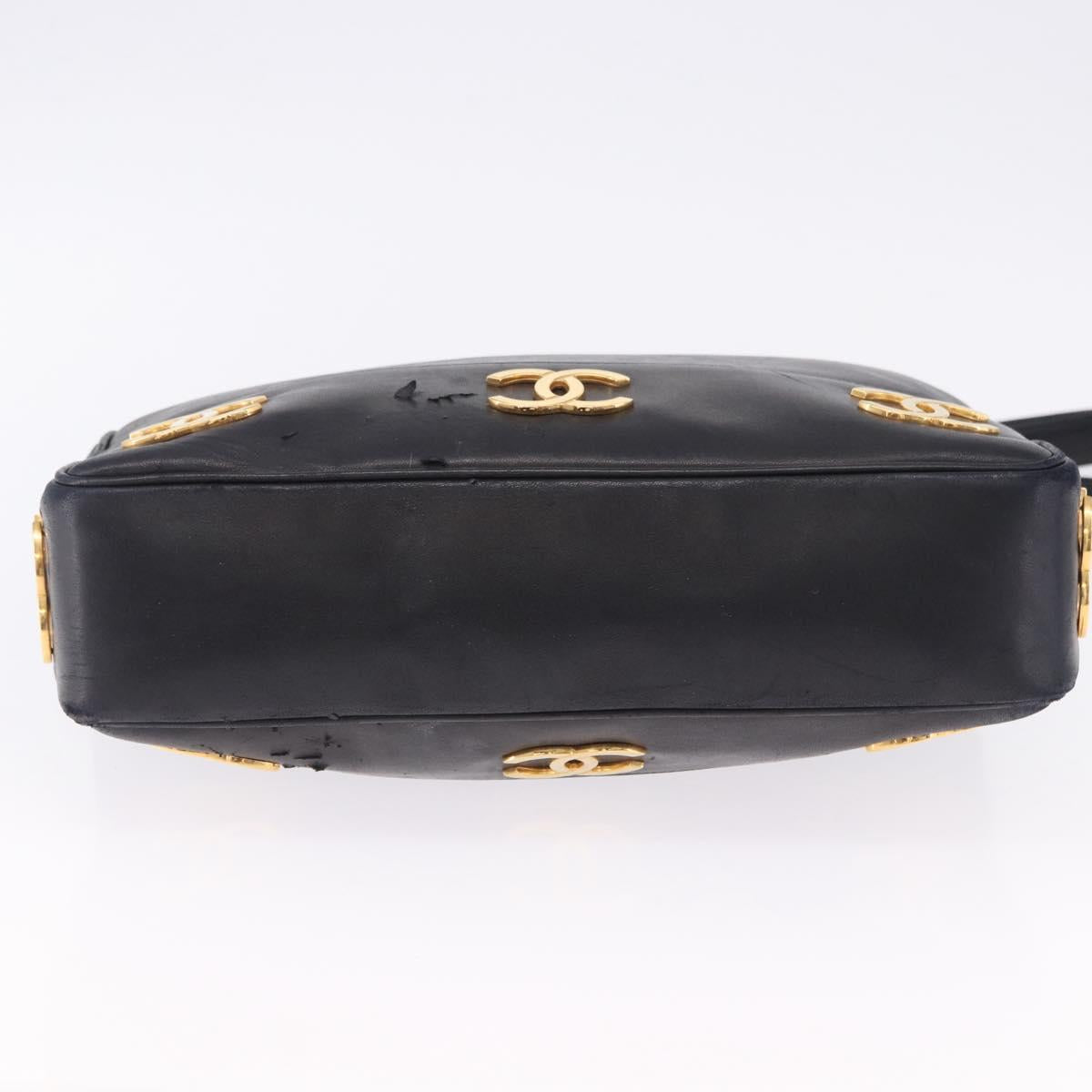 CHANEL Triple Coco Chain Shoulder Tote Bag Leather Black Gold CC Auth 198357 - Jerrillo image 9