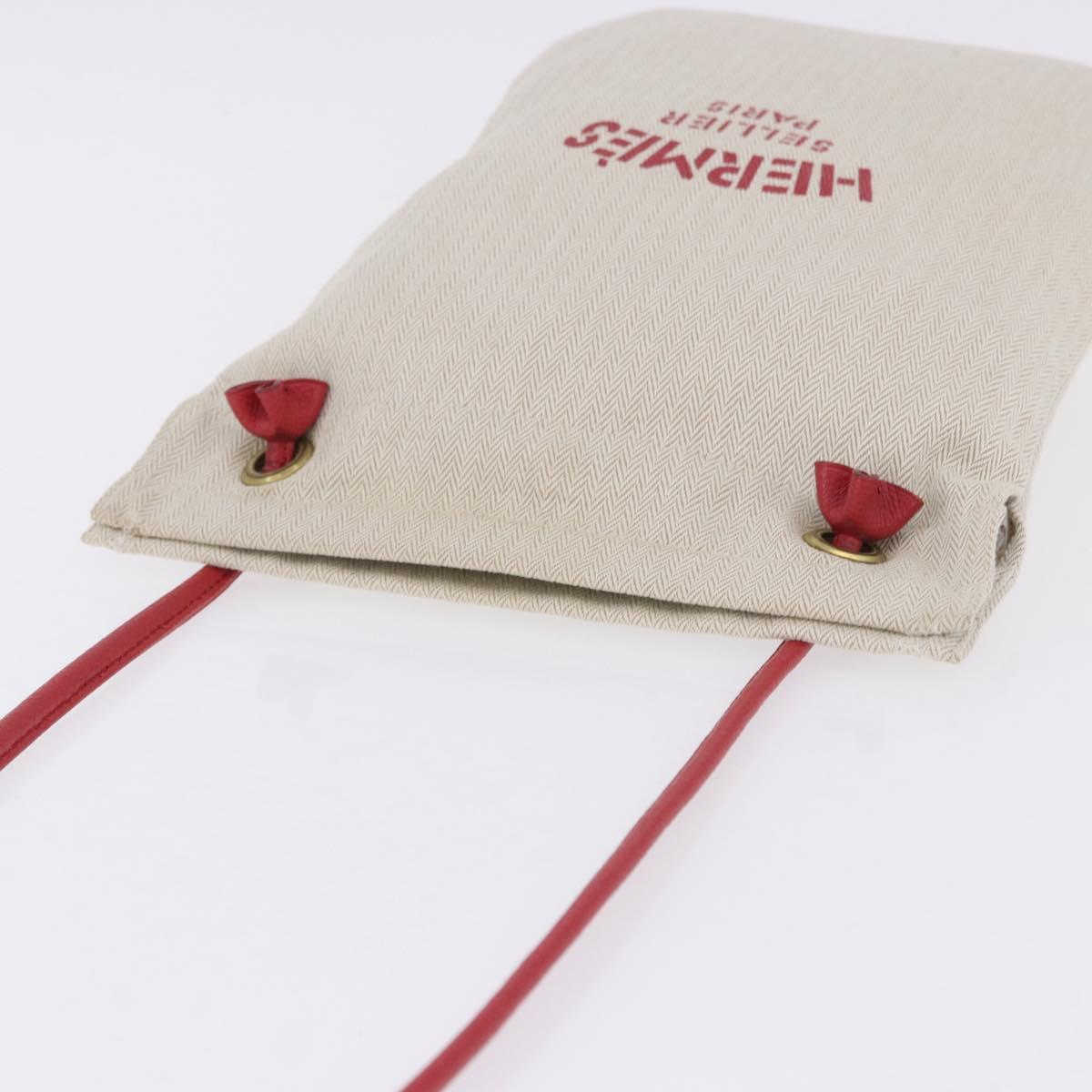 HERMES Aline PM Shoulder Bag Canvas Beige Red Auth 198647A - Jerrillo image 6