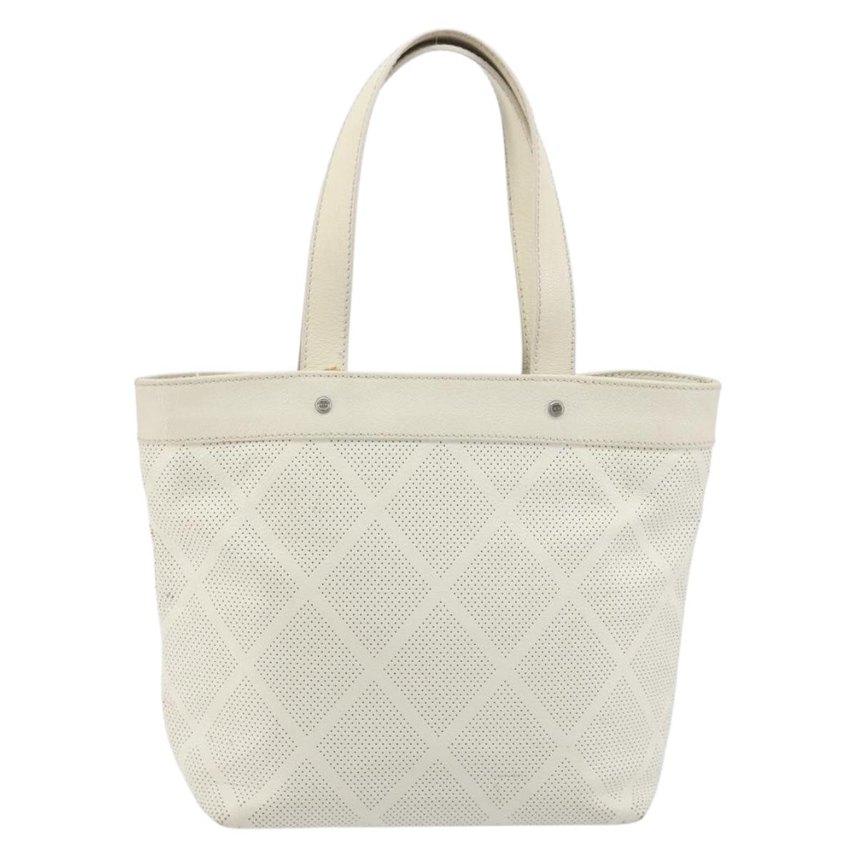 CHANEL Tote Bag Punching Leather White Silver CC Auth 198721A - Jerrillo image 3