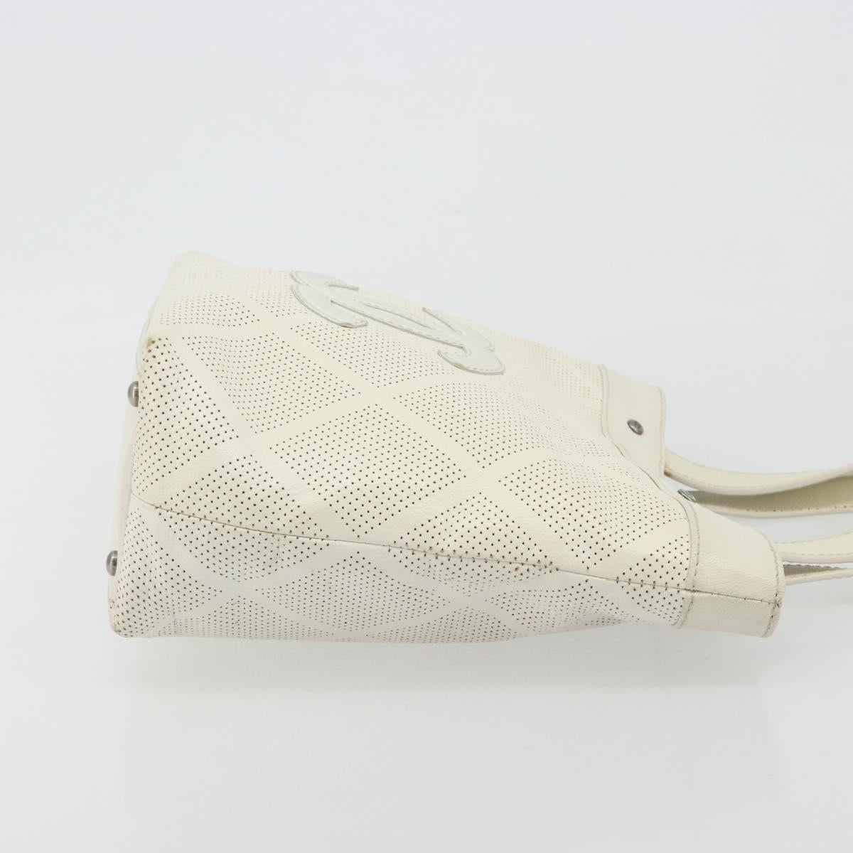 CHANEL Tote Bag Punching Leather White Silver CC Auth 198721A - Jerrillo image 4