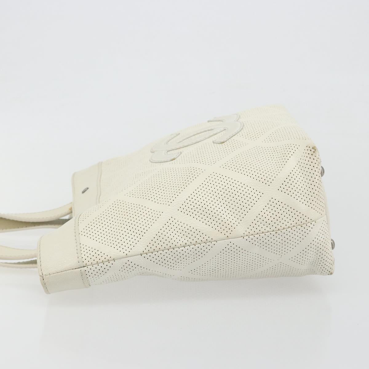 CHANEL Tote Bag Punching Leather White Silver CC Auth 198721A - Jerrillo image 5