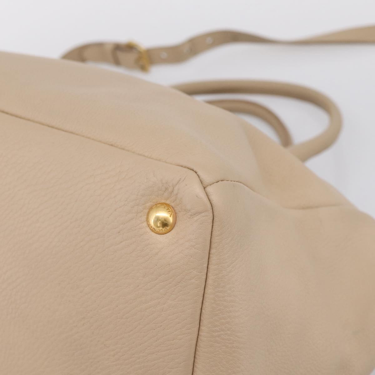 PRADA Hand Bag Vittero Dino Leather 2way Beige Gold Auth 199142V - Jerrillo image 9