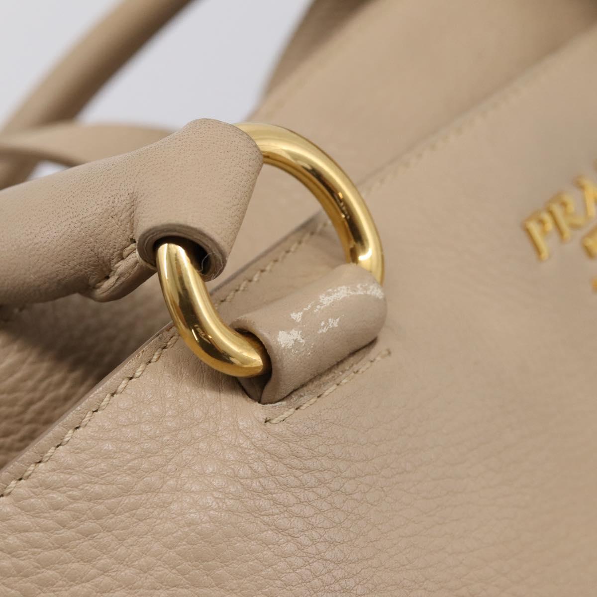 PRADA Hand Bag Vittero Dino Leather 2way Beige Gold Auth 199142V - Jerrillo image 10